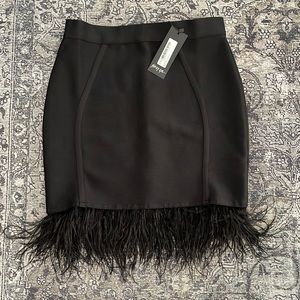 Faux Feather Trim Bandage Mini Skirt